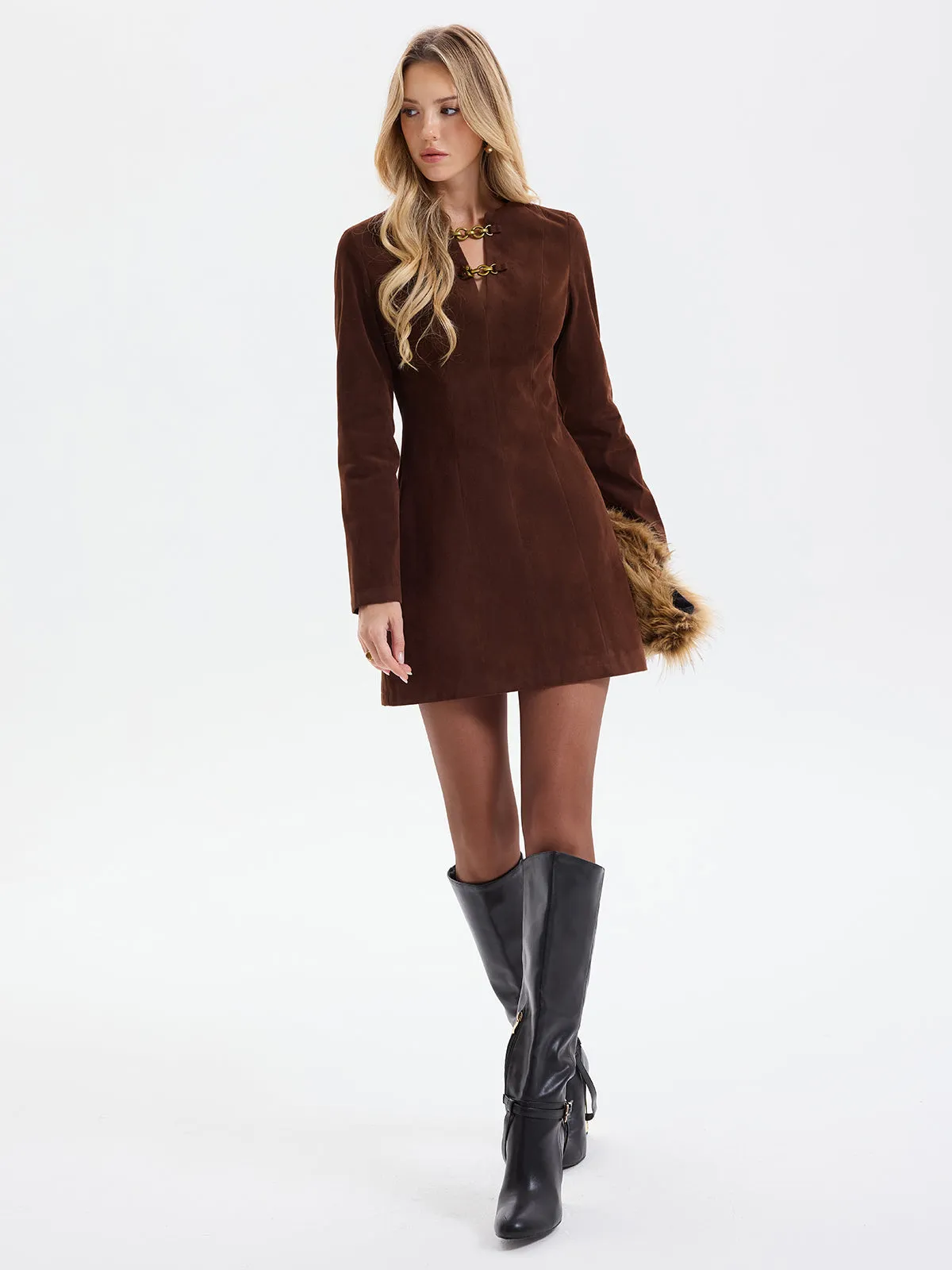 Chain Detail Long Sleeve Mini Dress sold by COMMENSE product image thumbnail 4