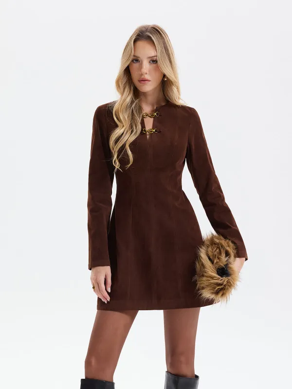 Chain Detail Long Sleeve Mini Dress sold by COMMENSE