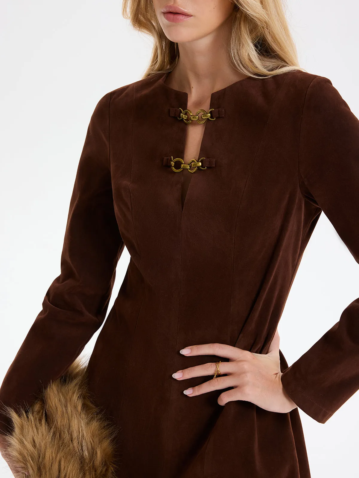 Chain Detail Long Sleeve Mini Dress sold by COMMENSE product image thumbnail 5