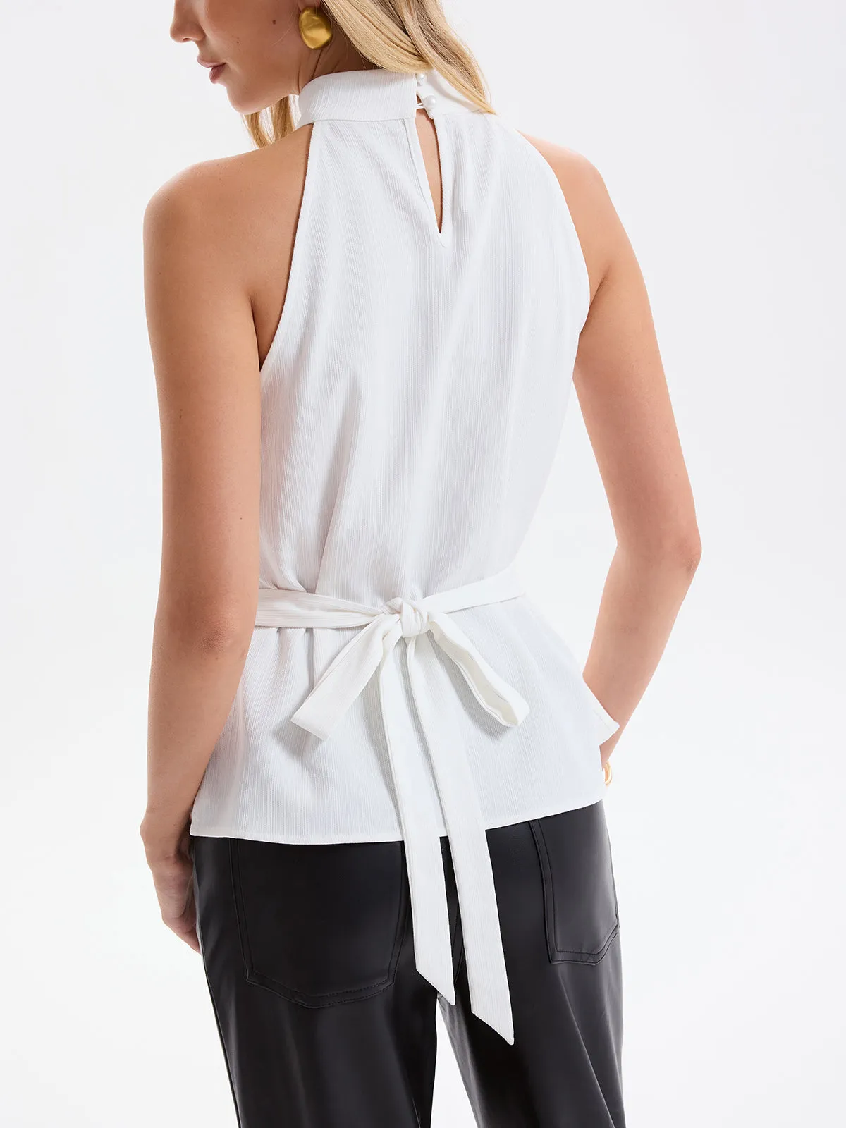 Wrap-Front Tie-Waist Sleeveless Top sold by COMMENSE product image thumbnail 2
