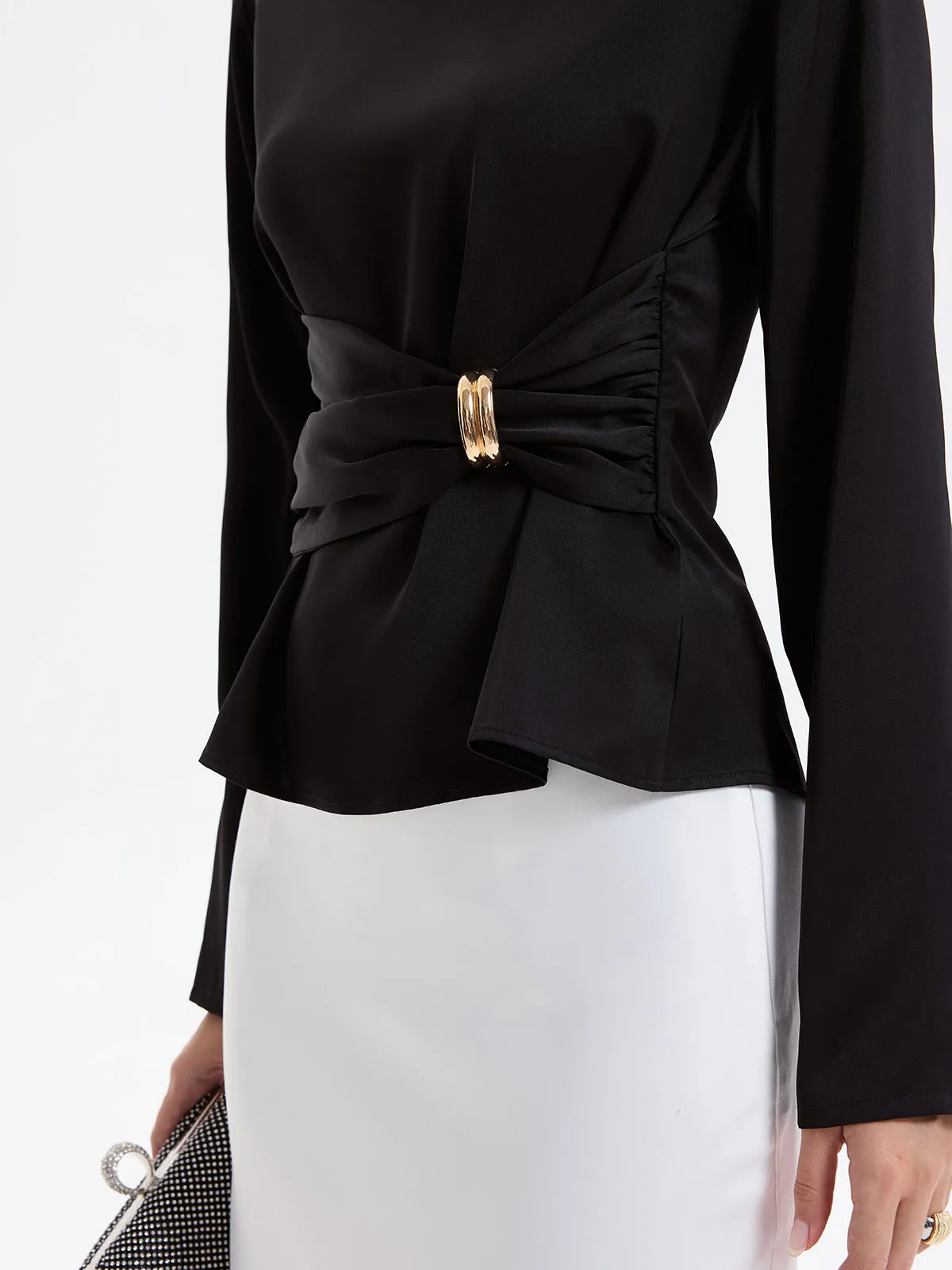 Metal Detail Ruched Waist Satin Blouse sold by COMMENSE product image thumbnail 2
