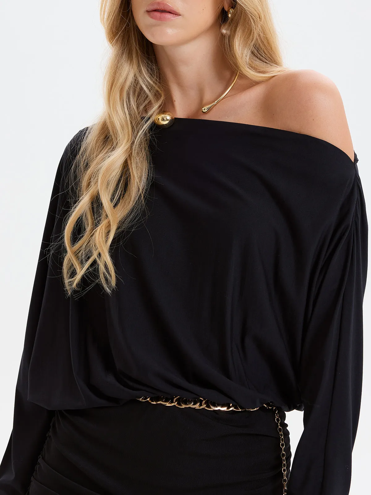 Mesh Panel Off-Shoulder Ruched Maxi Dress without Belt sold by COMMENSE product image thumbnail 4