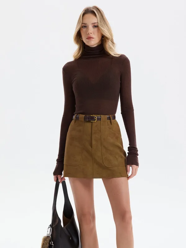 Suede Effect Mini Skirt without Belt sold by COMMENSE