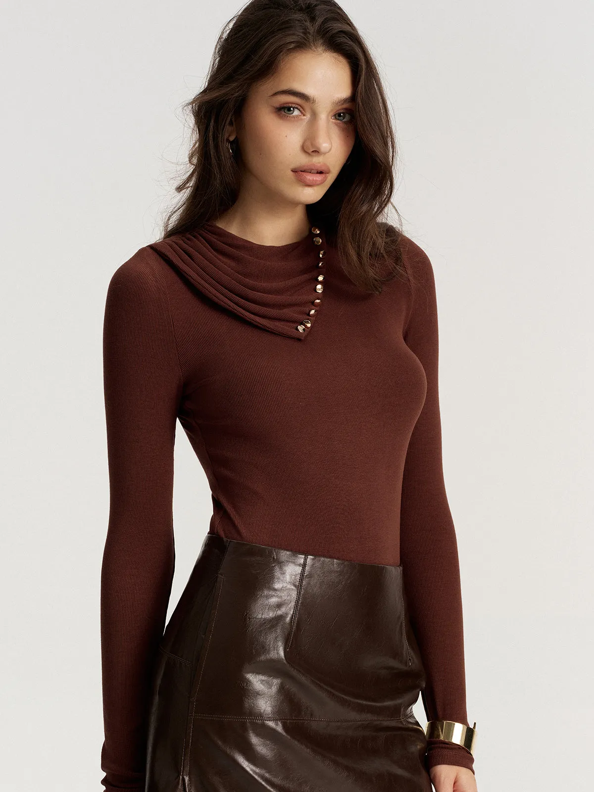 Drape Collar Backless Ribbed Knit Top sold by COMMENSE product image thumbnail 5