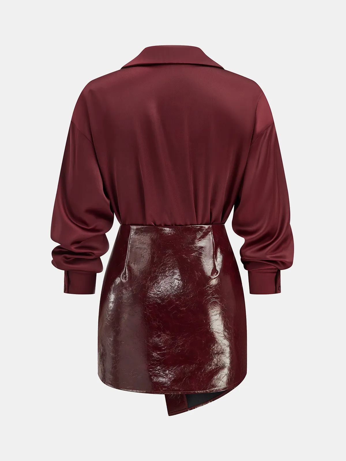 Satin Shirt and Faux Leather Skirt Set sold by COMMENSE product image thumbnail 2