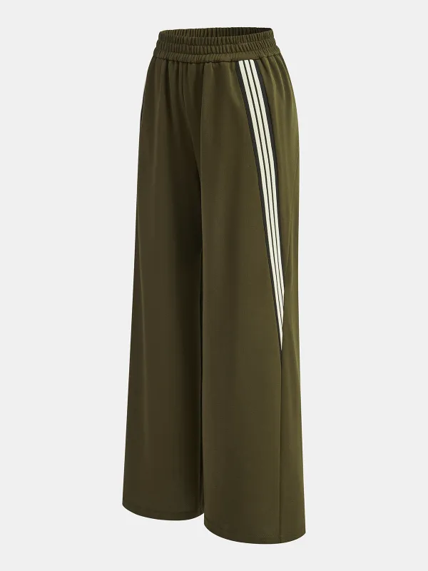 Striped Drawstring Wide-Leg Sweatpants sold by COMMENSE