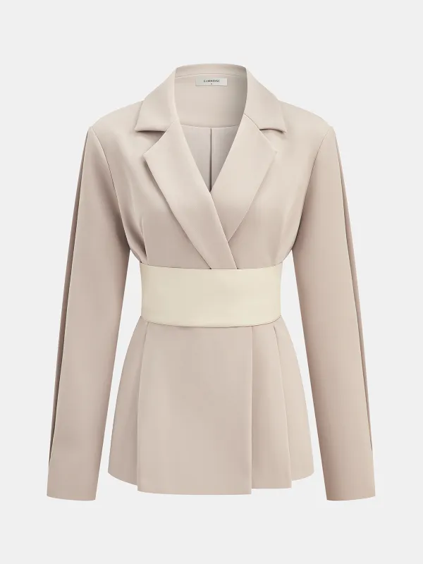 Contrast Belted Waist Lapel Blazer sold by COMMENSE