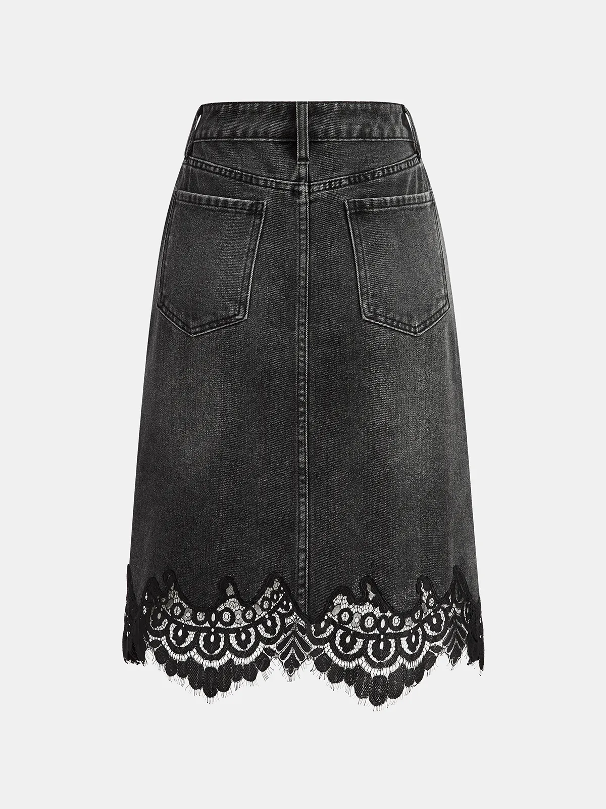 Lace Hem Denim Midi Skirt sold by COMMENSE product image thumbnail 2