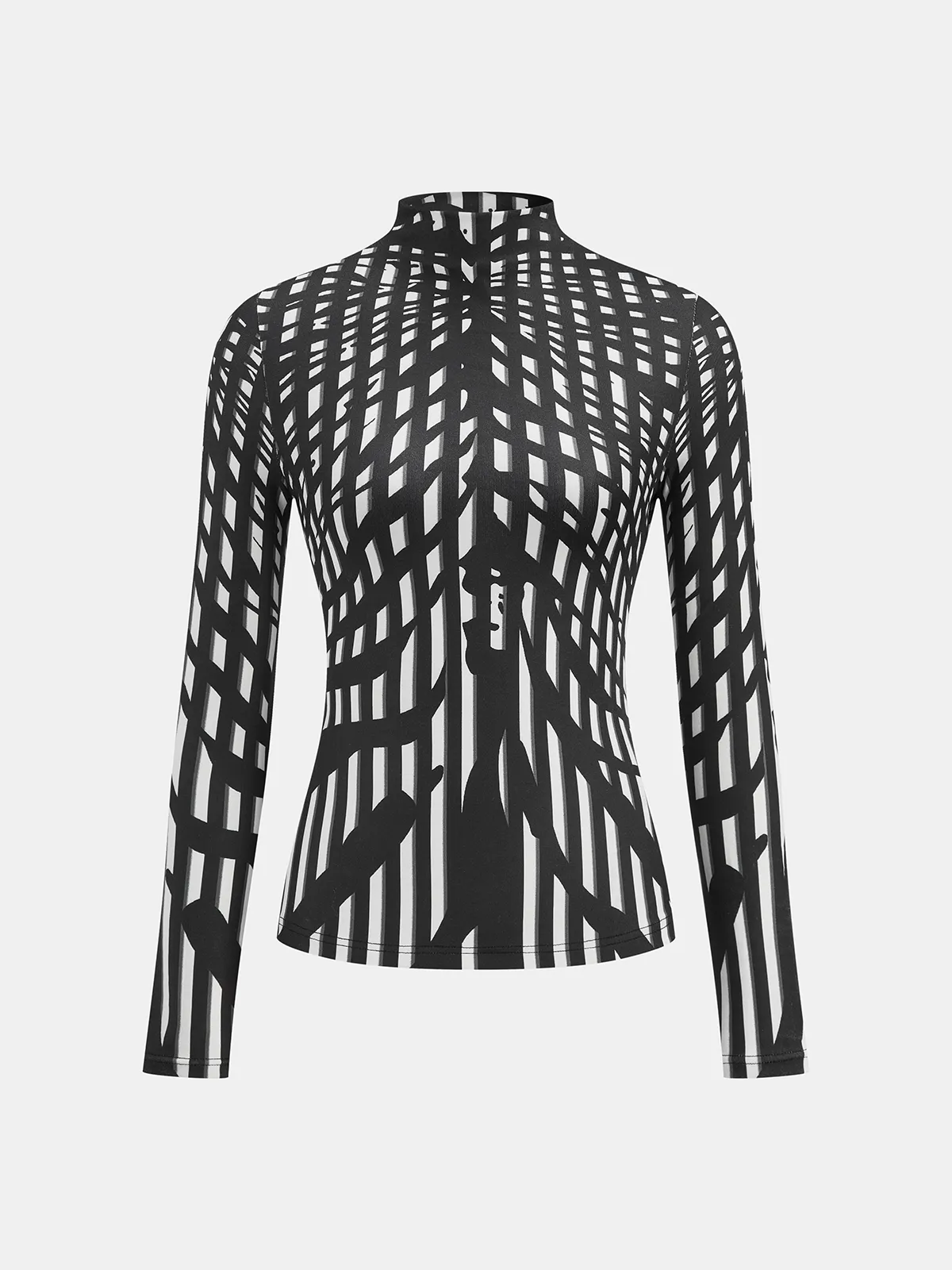 Geometric Print Mock Neck Long-Sleeve Top sold by COMMENSE product image thumbnail 2