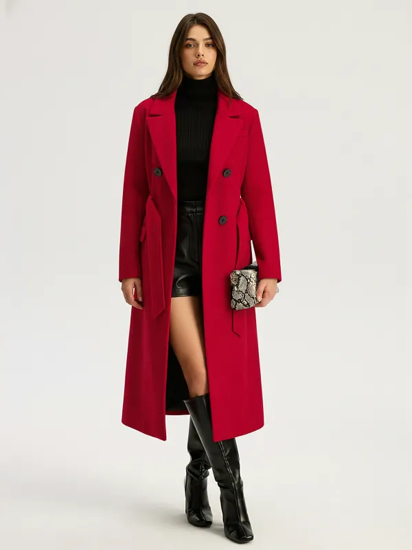 Belted Double-Breasted Long Coat sold by COMMENSE