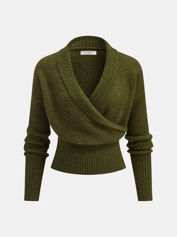 Wool Blend Wrap V-Neck Sweater sold by COMMENSE