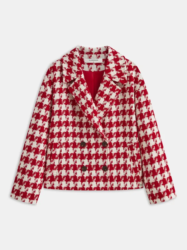 Houndstooth Tweed Double-Breasted Blazer sold by COMMENSE