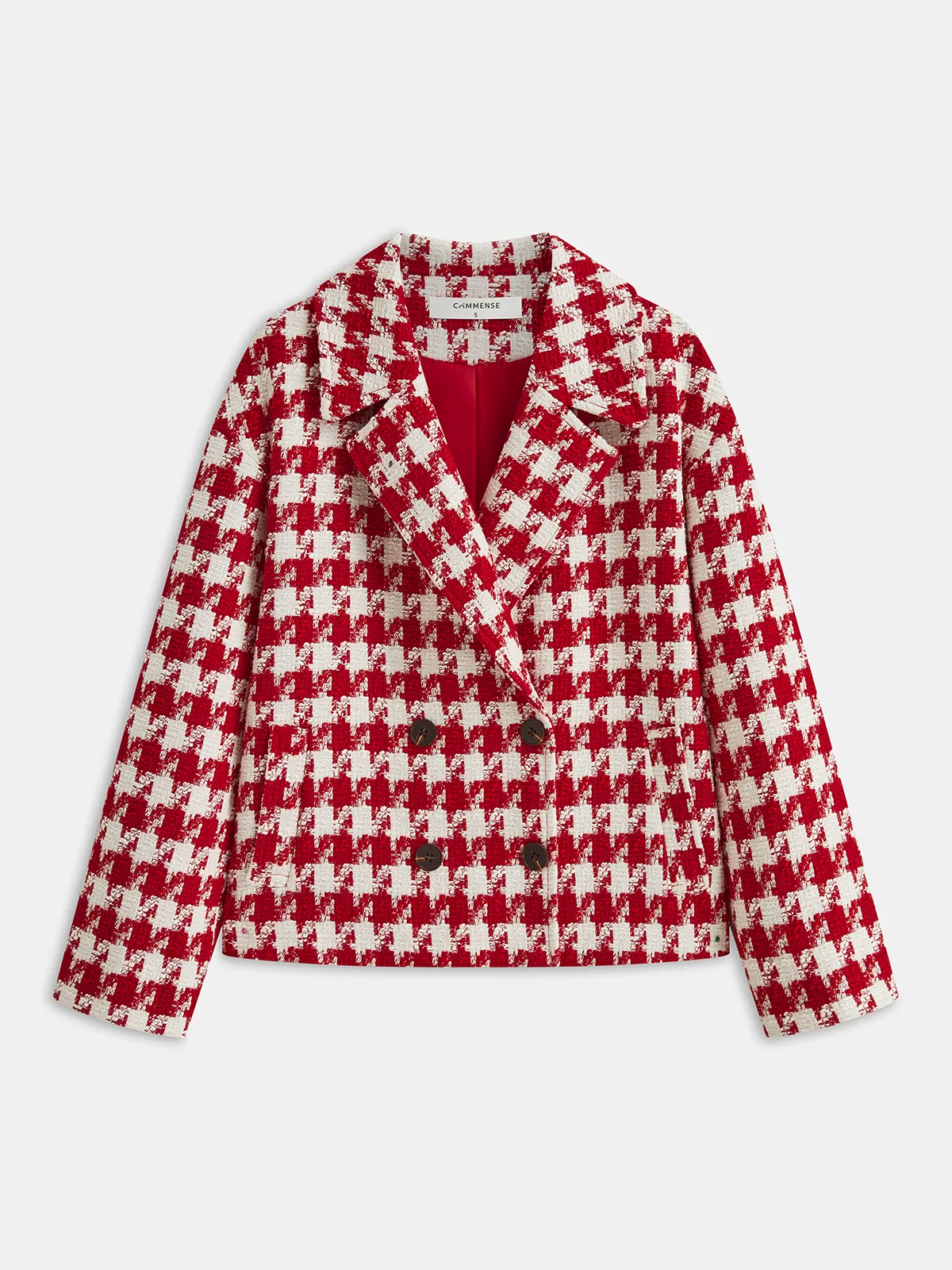 Houndstooth Tweed Double-Breasted Blazer sold by COMMENSE