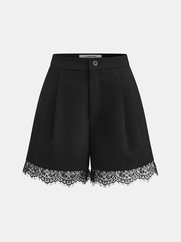 Lace Trim Pleated Shorts sold by COMMENSE