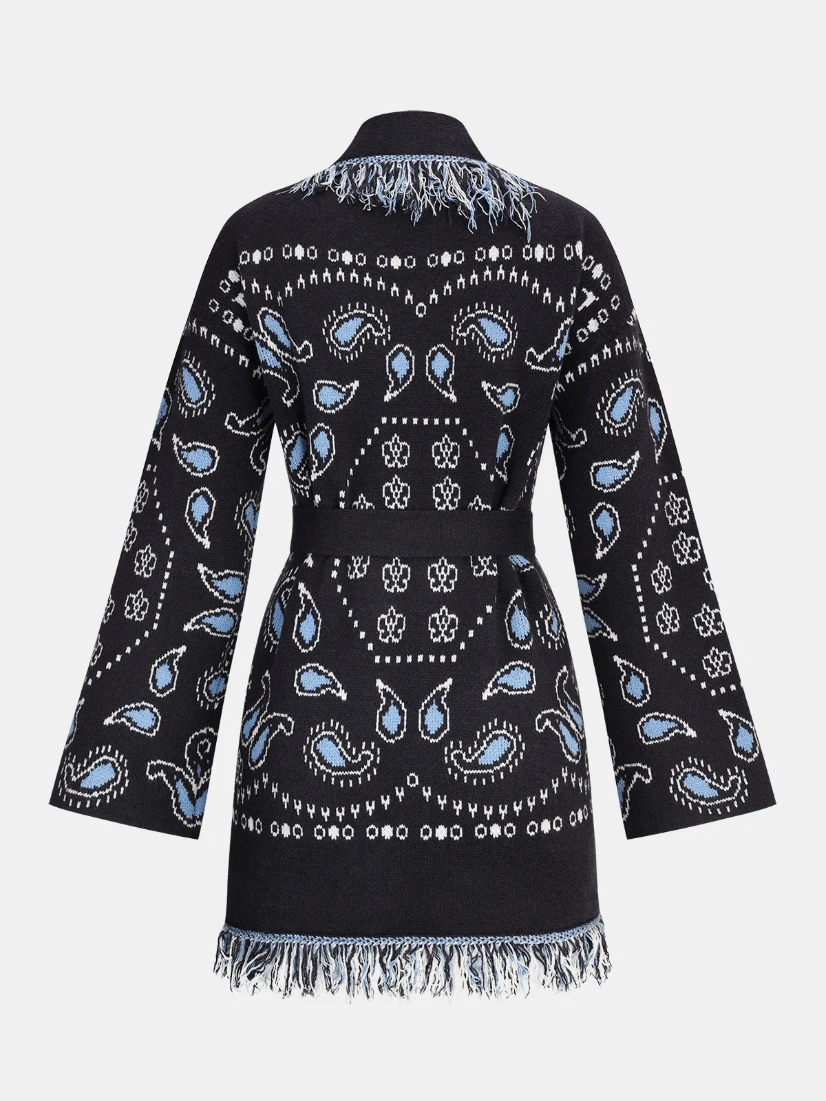 Belted Paisley Fringe Knit Cardigan sold by COMMENSE product image thumbnail 2