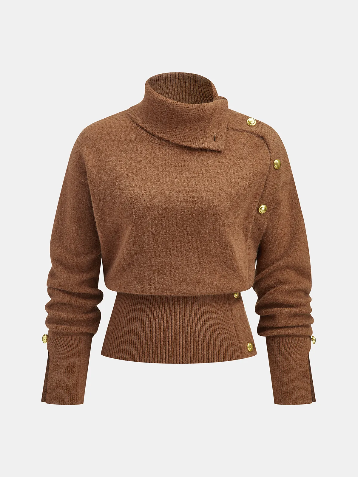 Cinched Waist Asymmetrical Turtleneck Sweater sold by COMMENSE