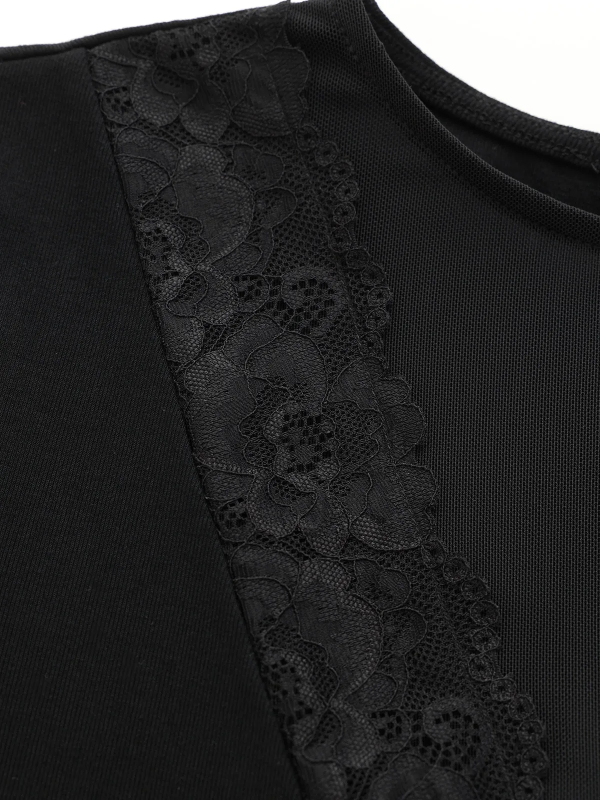 Semi-Sheer Mesh Lace Panel Long-Sleeve Bodysuit sold by COMMENSE product image thumbnail 4