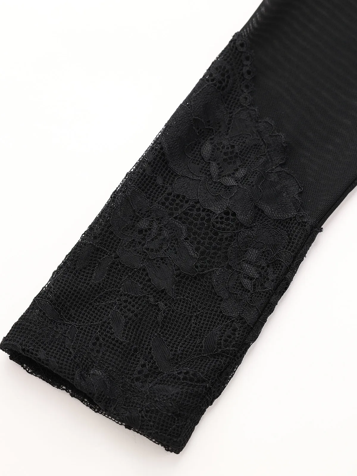 Semi-Sheer Mesh Lace Panel Long-Sleeve Bodysuit sold by COMMENSE product image thumbnail 5