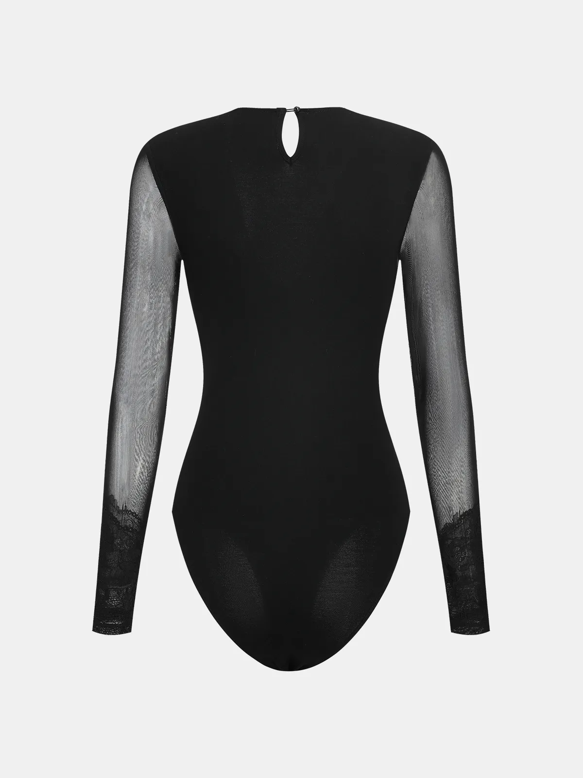Semi-Sheer Mesh Lace Panel Long-Sleeve Bodysuit sold by COMMENSE product image thumbnail 2