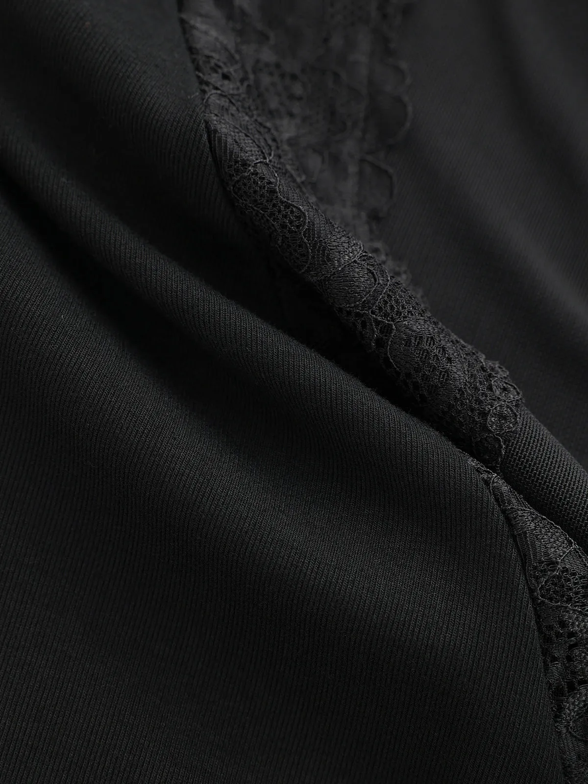 Semi-Sheer Mesh Lace Panel Long-Sleeve Bodysuit sold by COMMENSE product image thumbnail 3