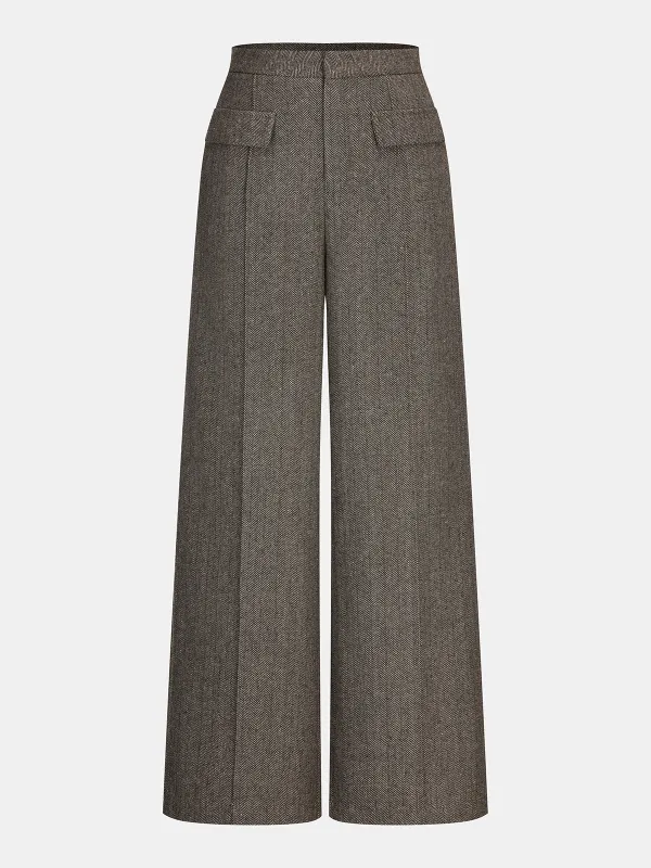Herringbone Tweed Wide-Leg Pants sold by COMMENSE