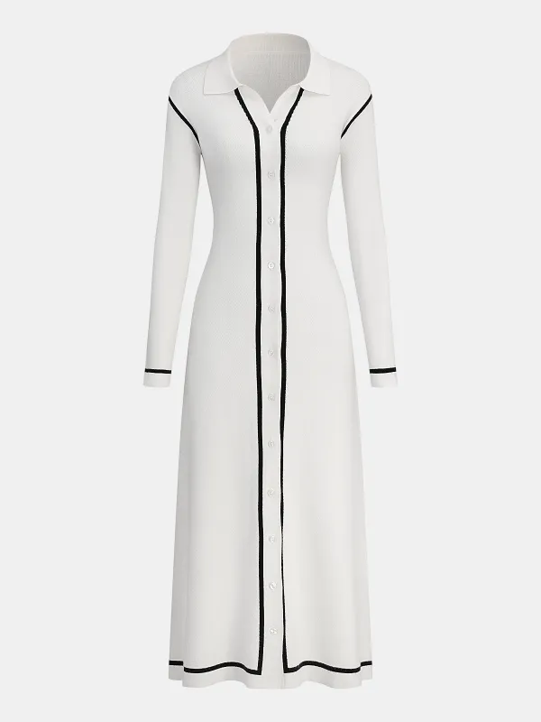 Contrast Trim Knit Shirt Dress sold by COMMENSE