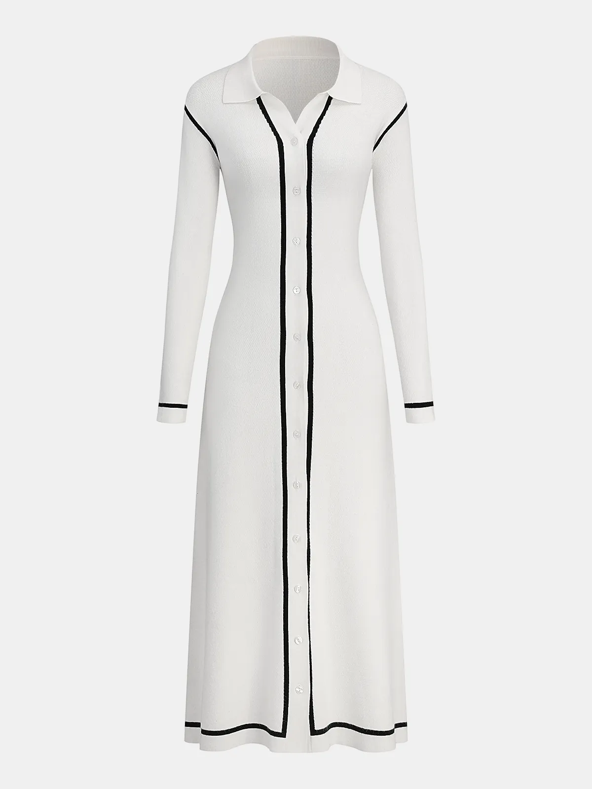 Contrast Trim Knit Shirt Dress sold by COMMENSE