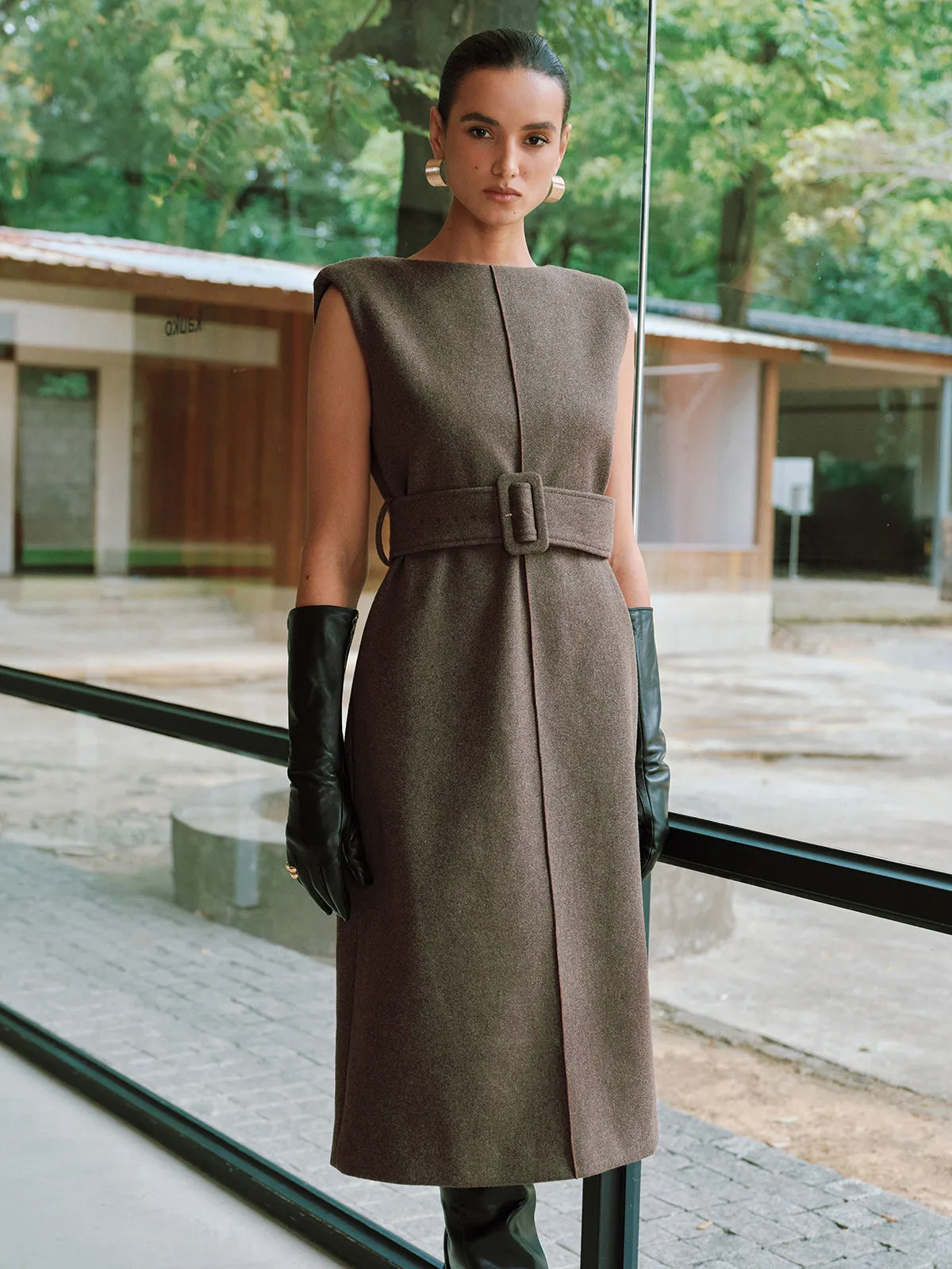 Belted Sleeveless Midi Dress sold by COMMENSE