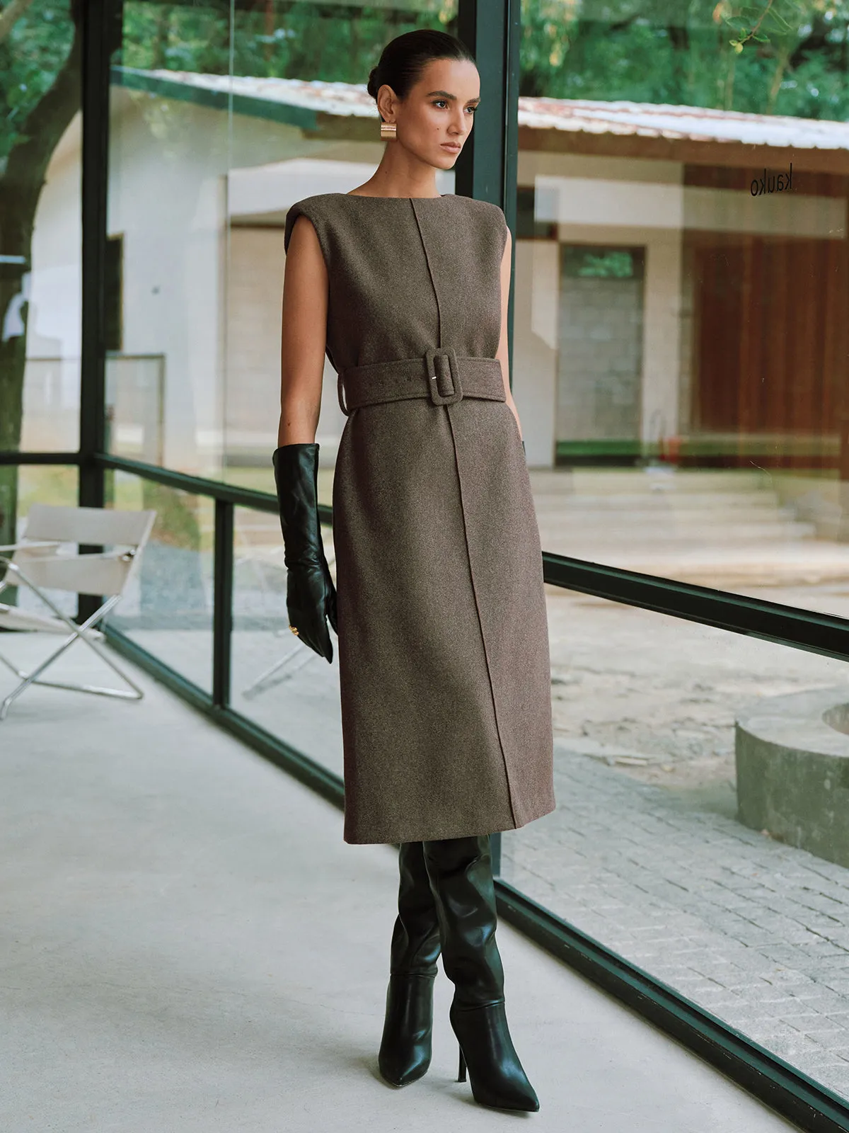 Belted Sleeveless Midi Dress sold by COMMENSE product image thumbnail 3