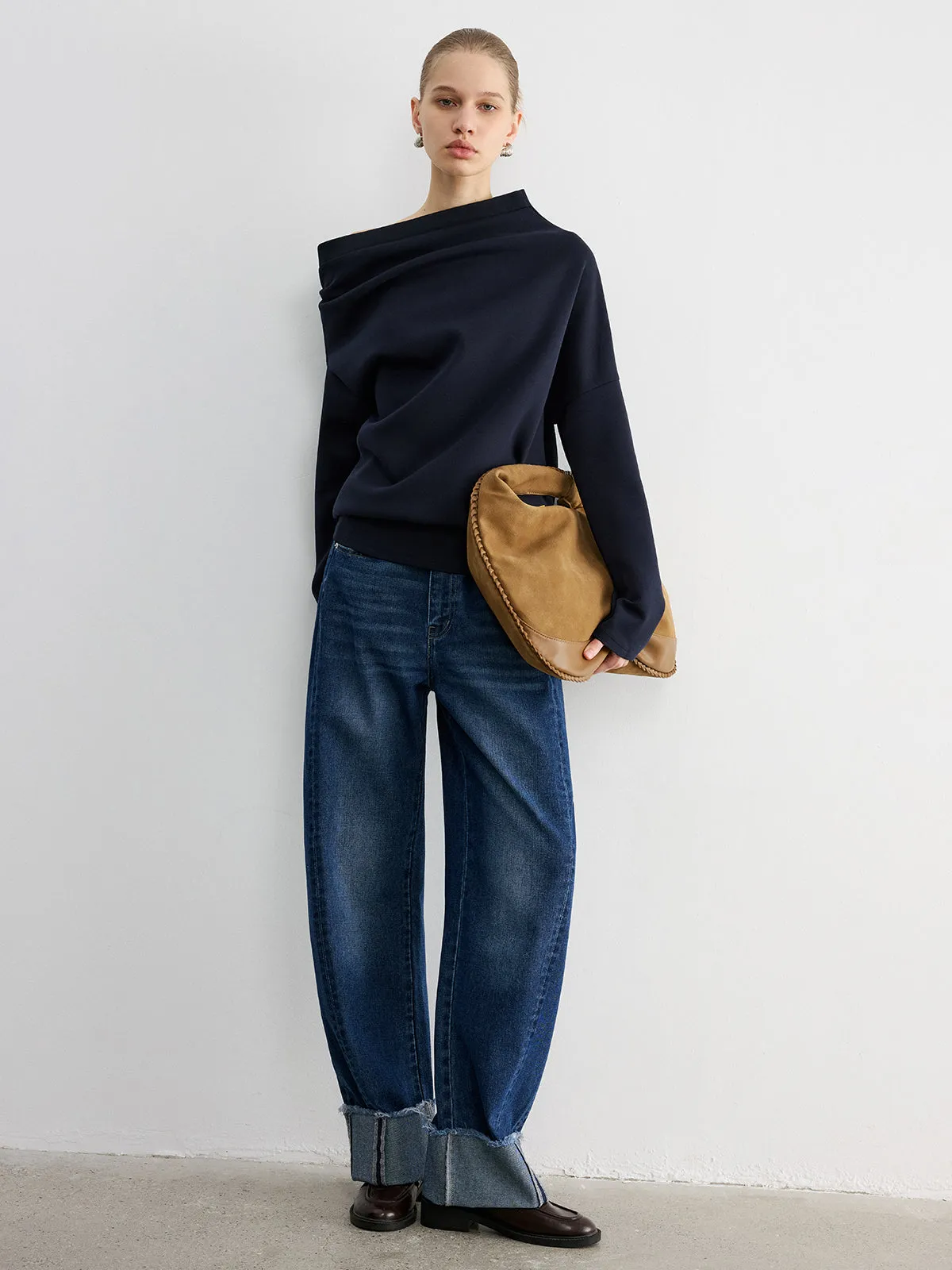 Off-Shoulder Cotton-Blend Sweatshirt sold by COMMENSE product image thumbnail 5