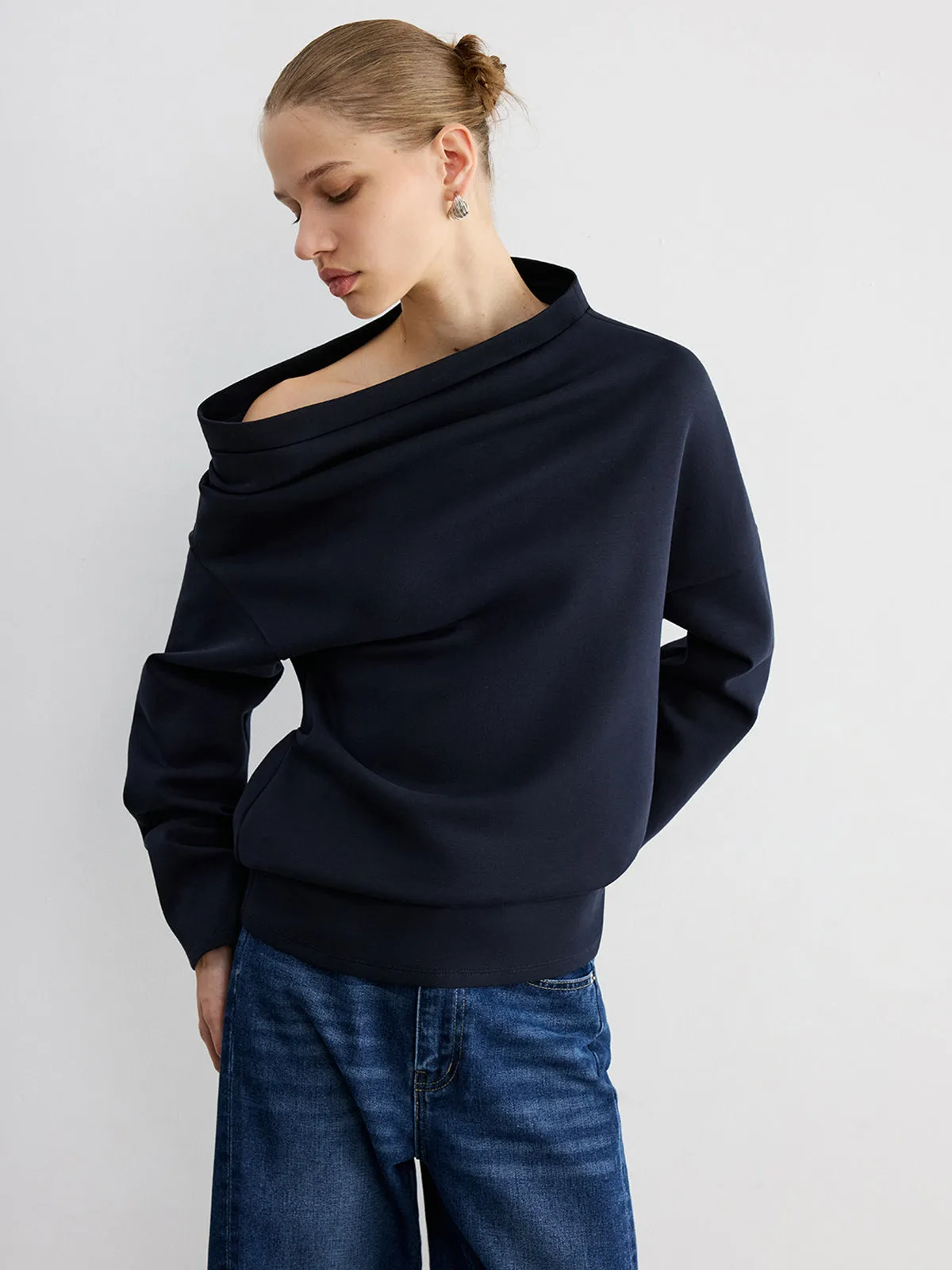 Off-Shoulder Cotton-Blend Sweatshirt sold by COMMENSE product image thumbnail 2