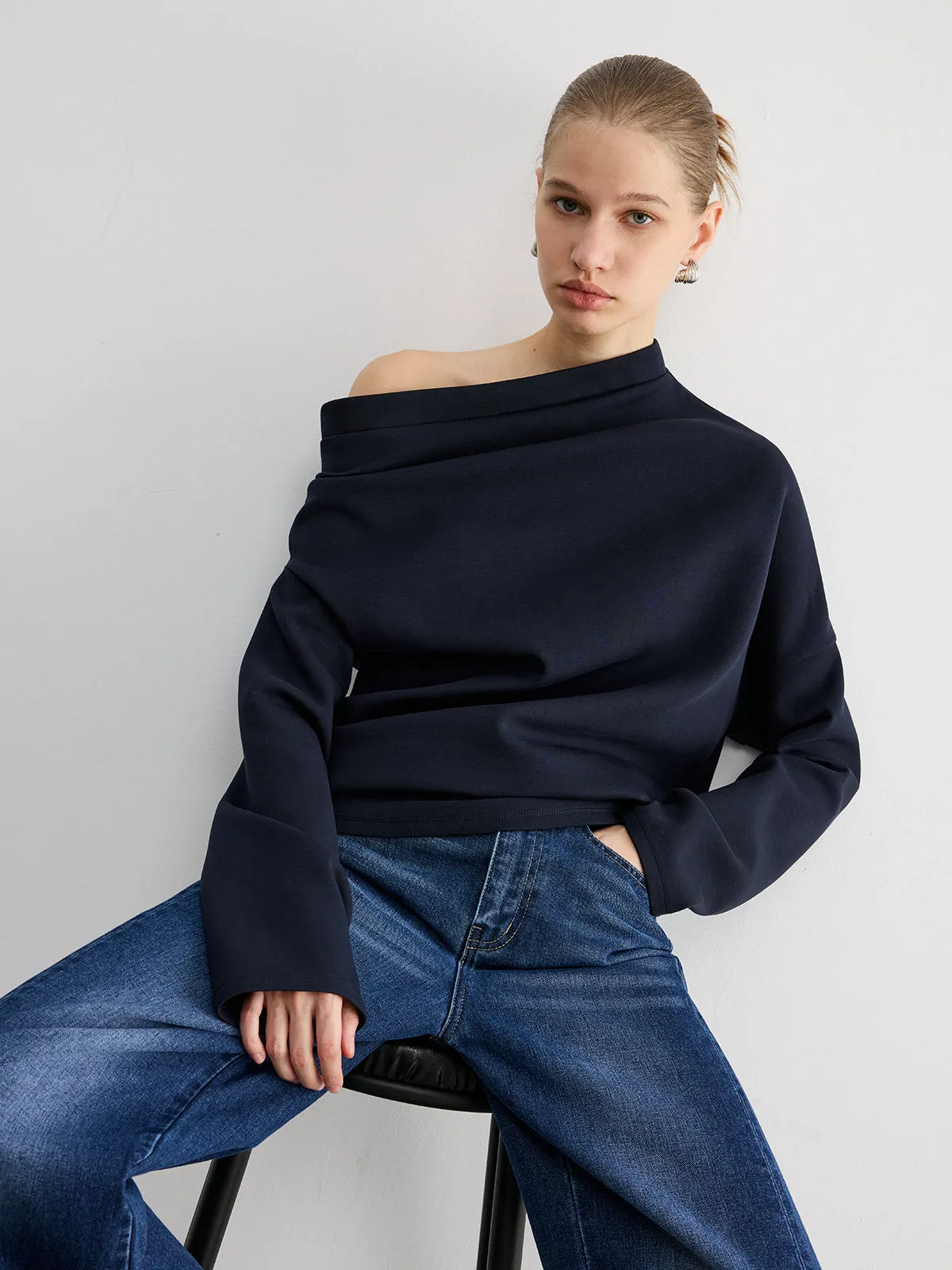 Off-Shoulder Cotton-Blend Sweatshirt sold by COMMENSE