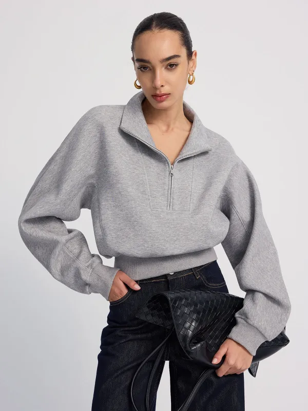 Half-Zip Oversized Cropped Sweatshirt sold by COMMENSE