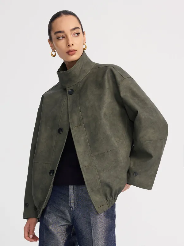 Stand-Collar Oversized Faux Suede Jacket sold by COMMENSE