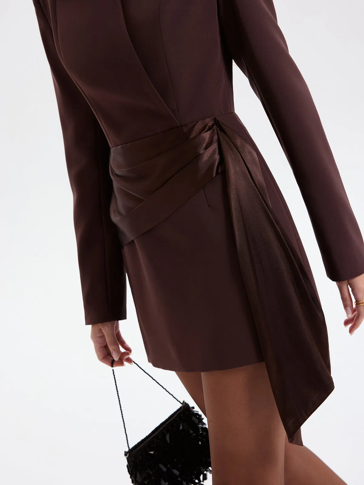 Satin-Wrapped Belted Blazer Dress sold by COMMENSE product image thumbnail 2