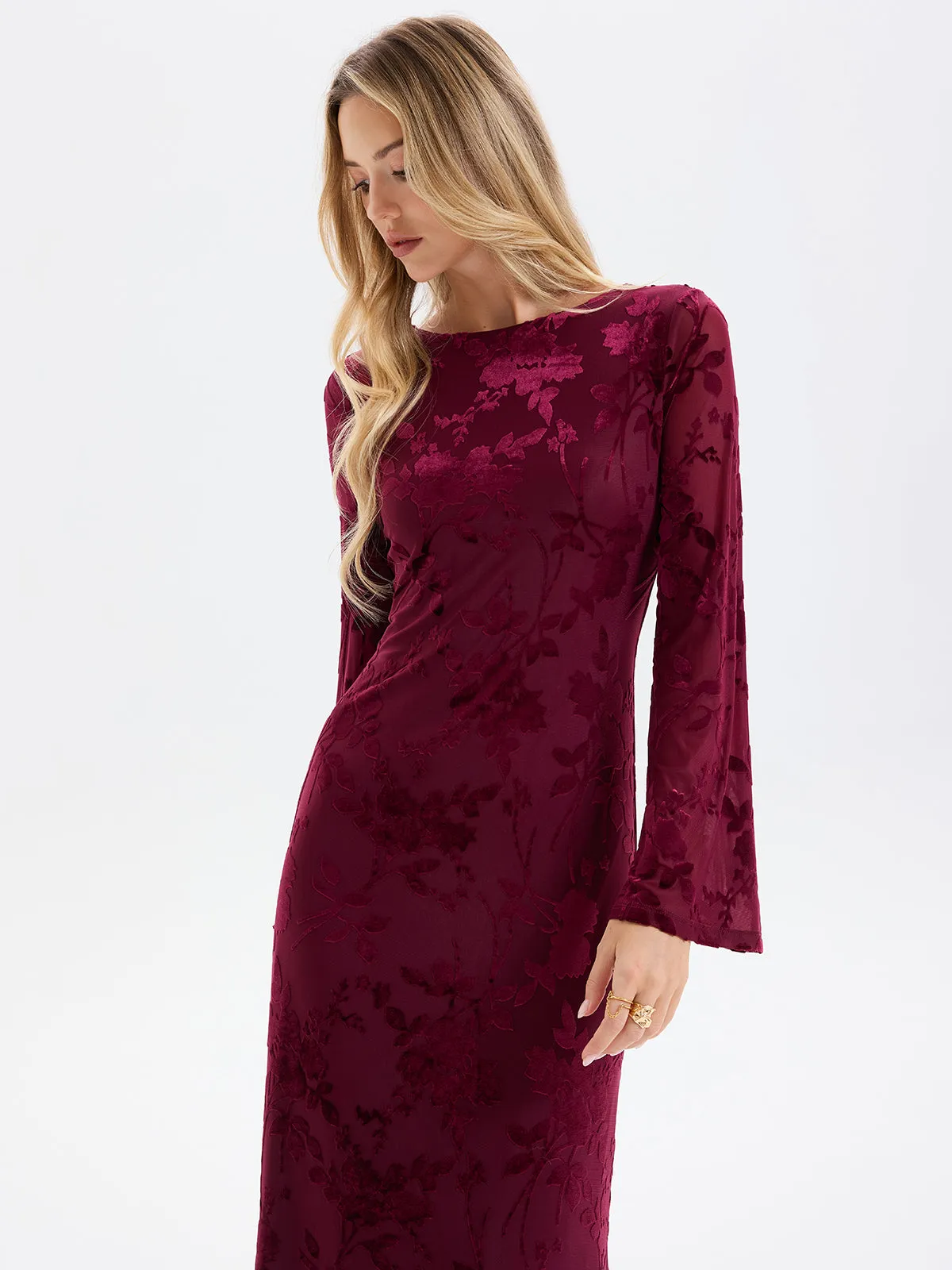 Floral-Jacquard Backless Maxi Dress sold by COMMENSE product image thumbnail 3
