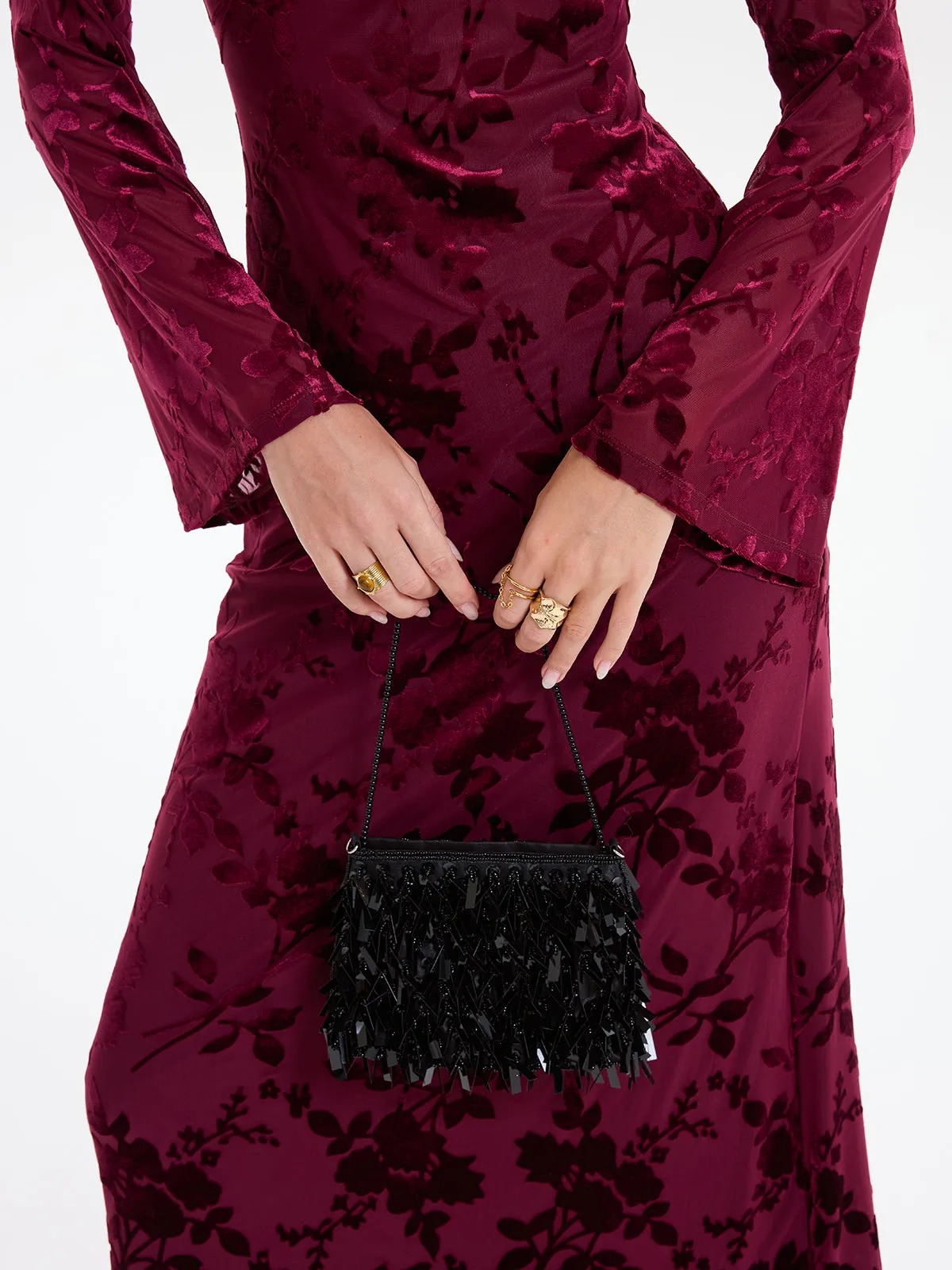 Floral-Jacquard Backless Maxi Dress sold by COMMENSE product image thumbnail 4