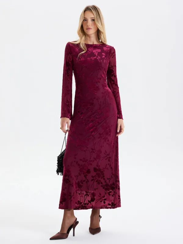 Floral-Jacquard Backless Maxi Dress sold by COMMENSE