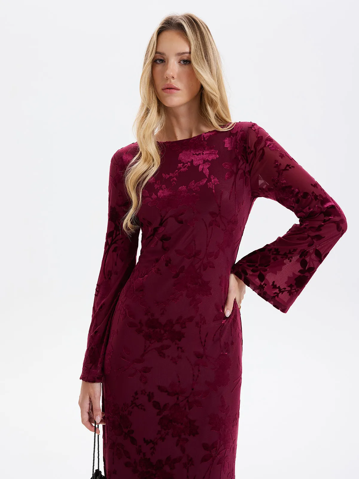 Floral-Jacquard Backless Maxi Dress sold by COMMENSE product image thumbnail 2