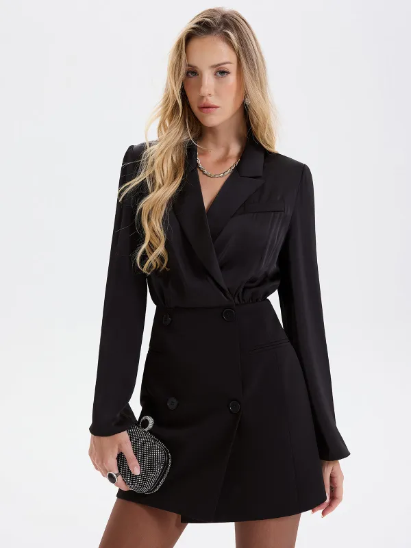 Satin-Paneled Double-Breasted Blazer Dress sold by COMMENSE