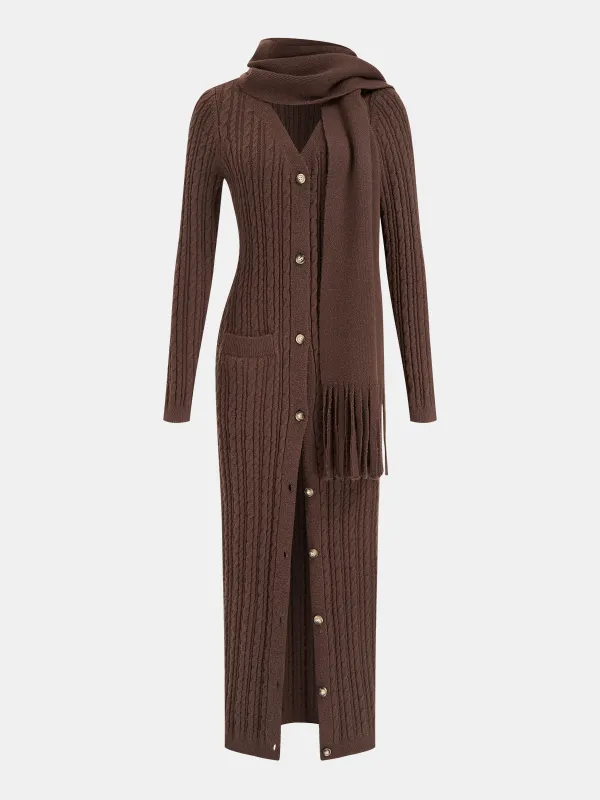 Cable-Knit Dress with Matching Fringe Scarf sold by COMMENSE