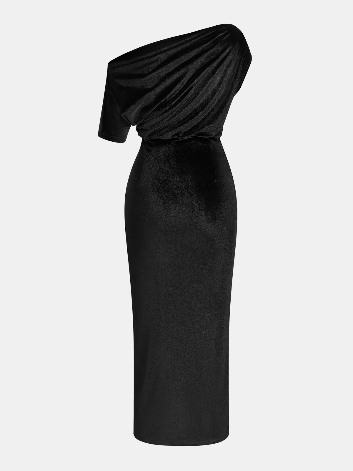One-Shoulder Ruched Velvet Dress sold by COMMENSE product image thumbnail 5