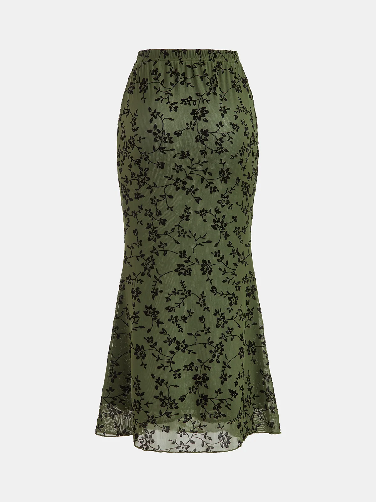 Sheer Floral Flocked Chiffon Midi Skirt sold by COMMENSE product image thumbnail 2
