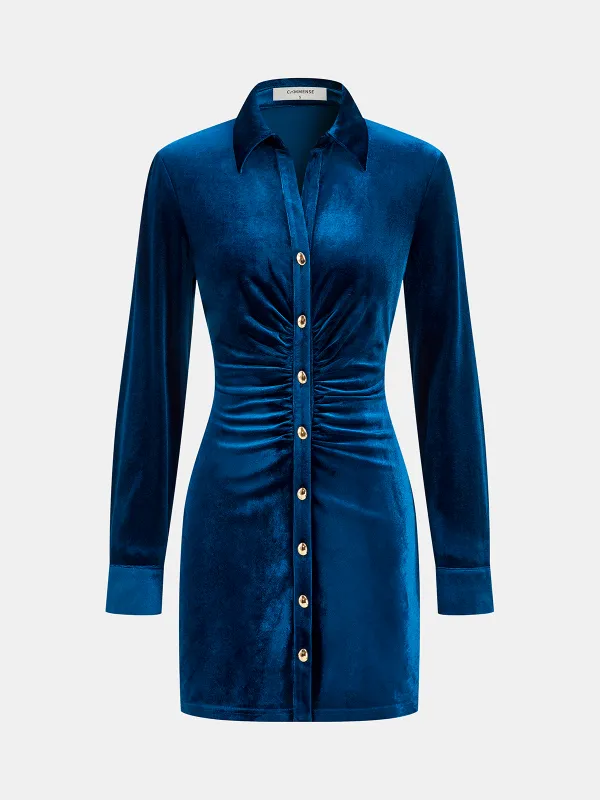 Ruched Velvet Shirt Dress sold by COMMENSE