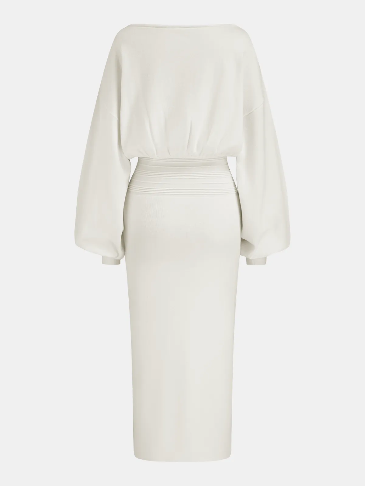 Waist-Defined Balloon-Sleeve Knit Midi Dress sold by COMMENSE product image thumbnail 2