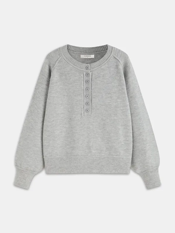 Button-Front Balloon-Sleeve Knit Sweater sold by COMMENSE