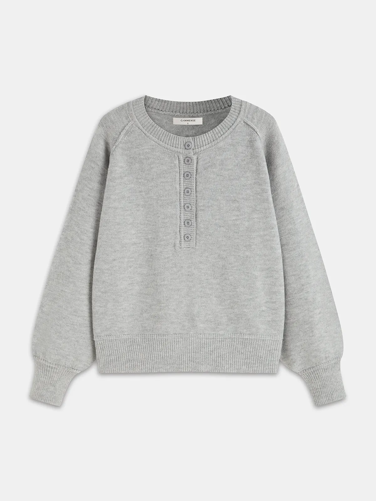 Button-Front Balloon-Sleeve Knit Sweater sold by COMMENSE