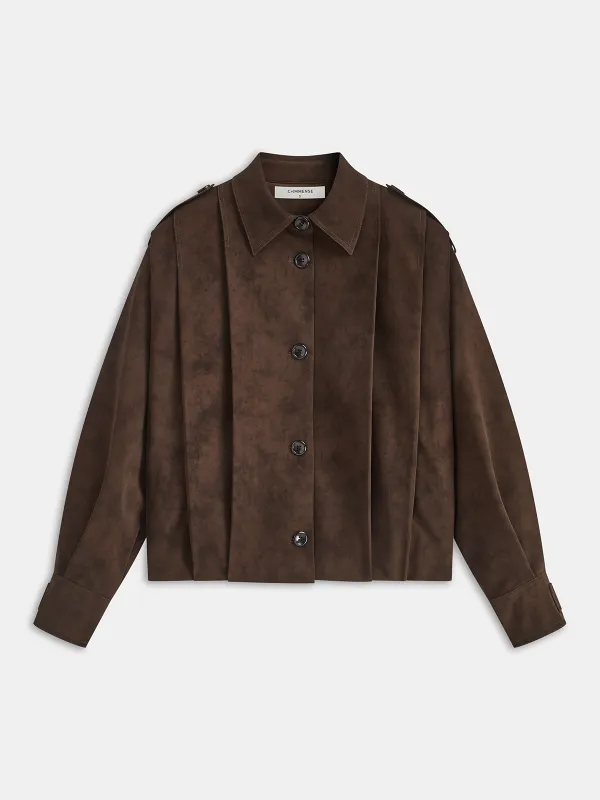 Pleated Suede Button-Front Jacket sold by COMMENSE