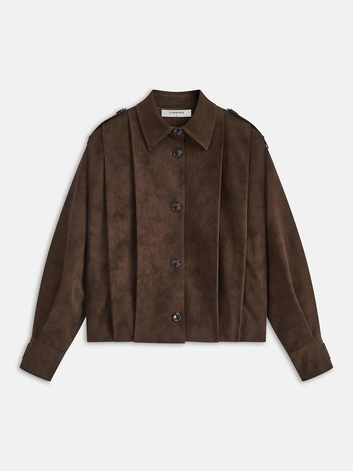 Pleated Suede Button-Front Jacket sold by COMMENSE