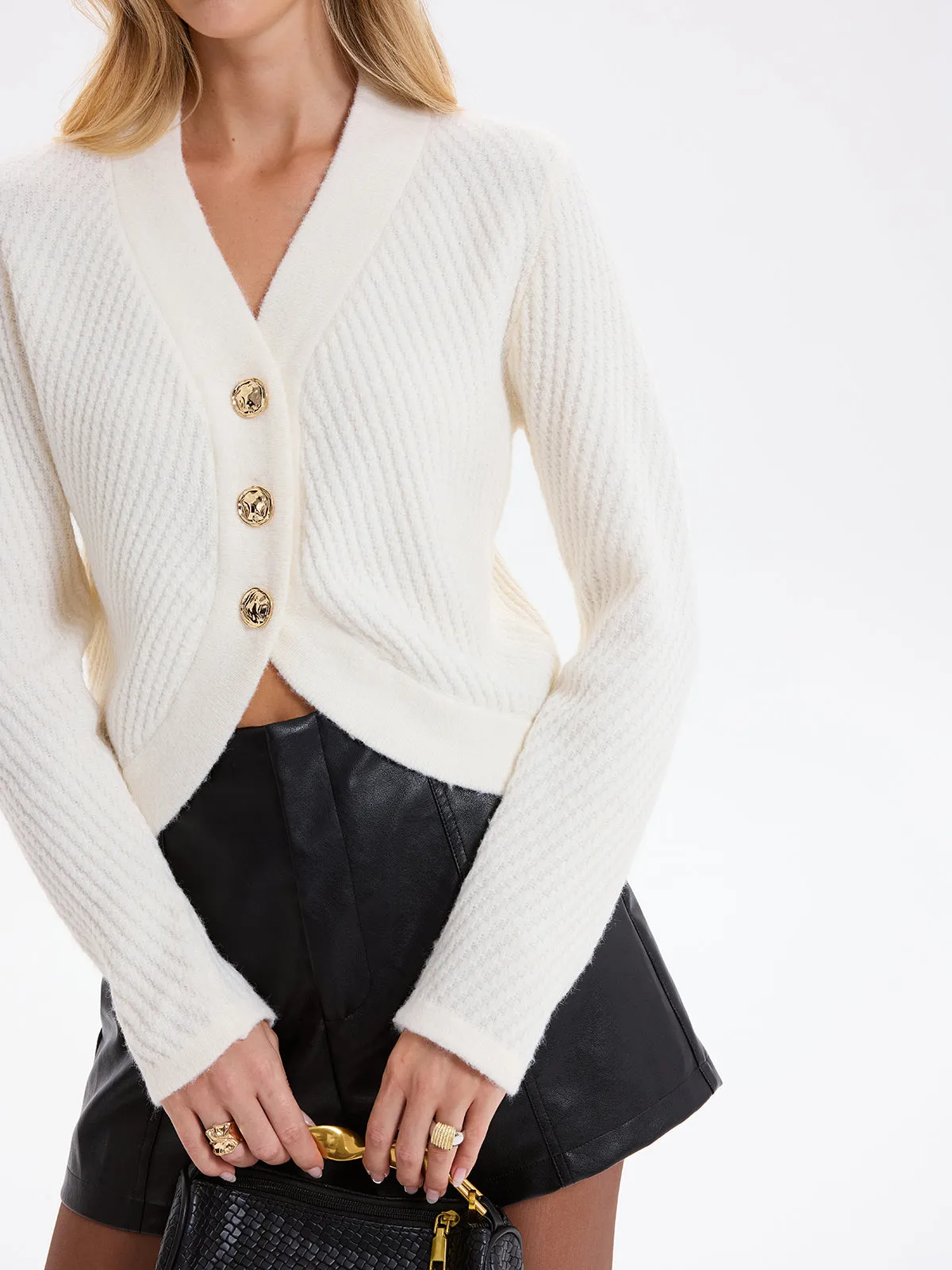 Curved Hem Knit Cardigan with Metal Buttons sold by COMMENSE product image thumbnail 3